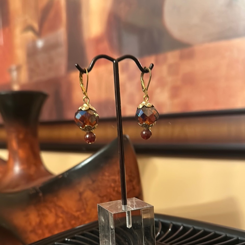 Elegant Gold and Brown Beaded Earrings